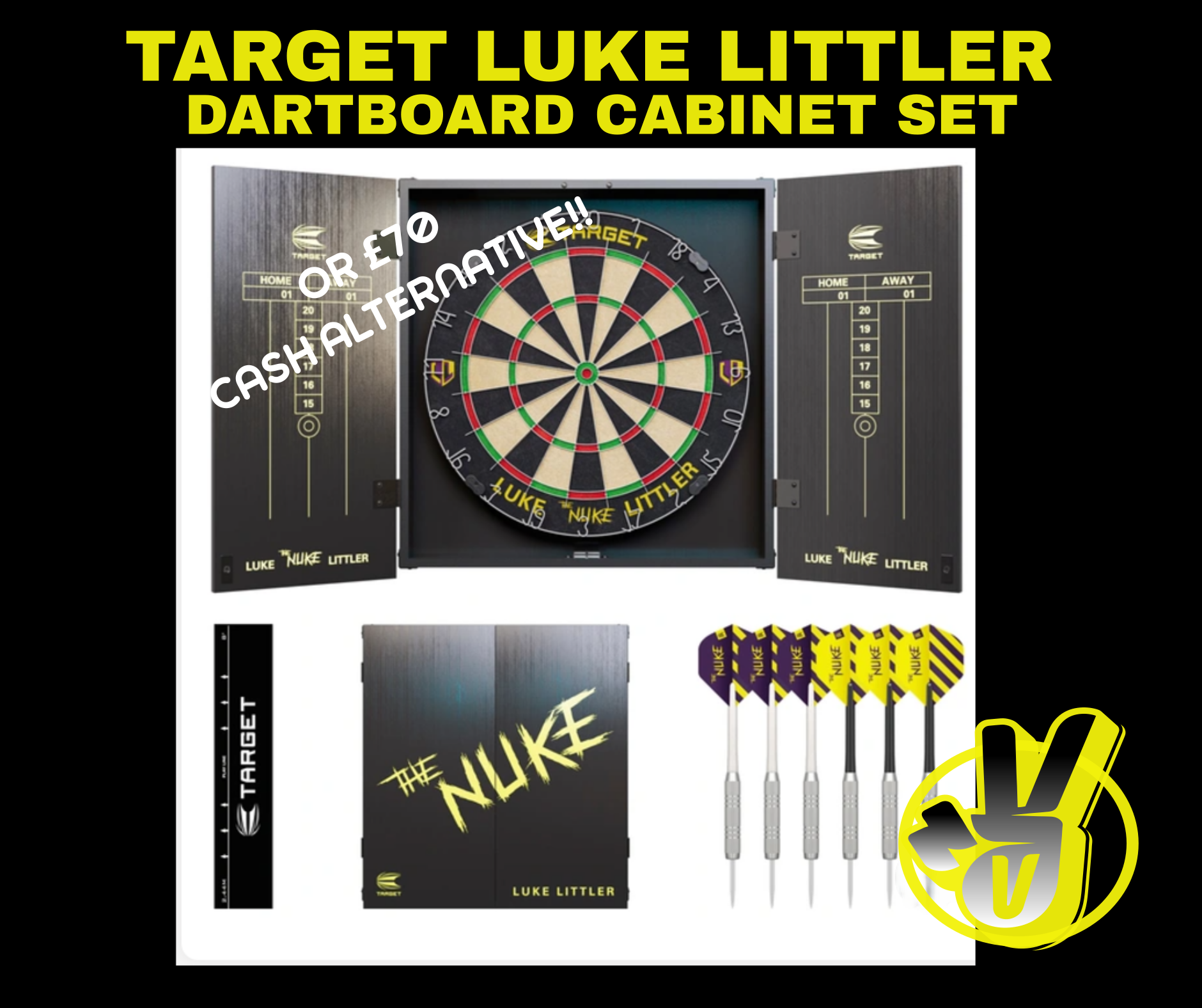 Won LUKE LITTLER DARTBOARD CABINET SET#2 OR £70 CASH ALTERNATIVE